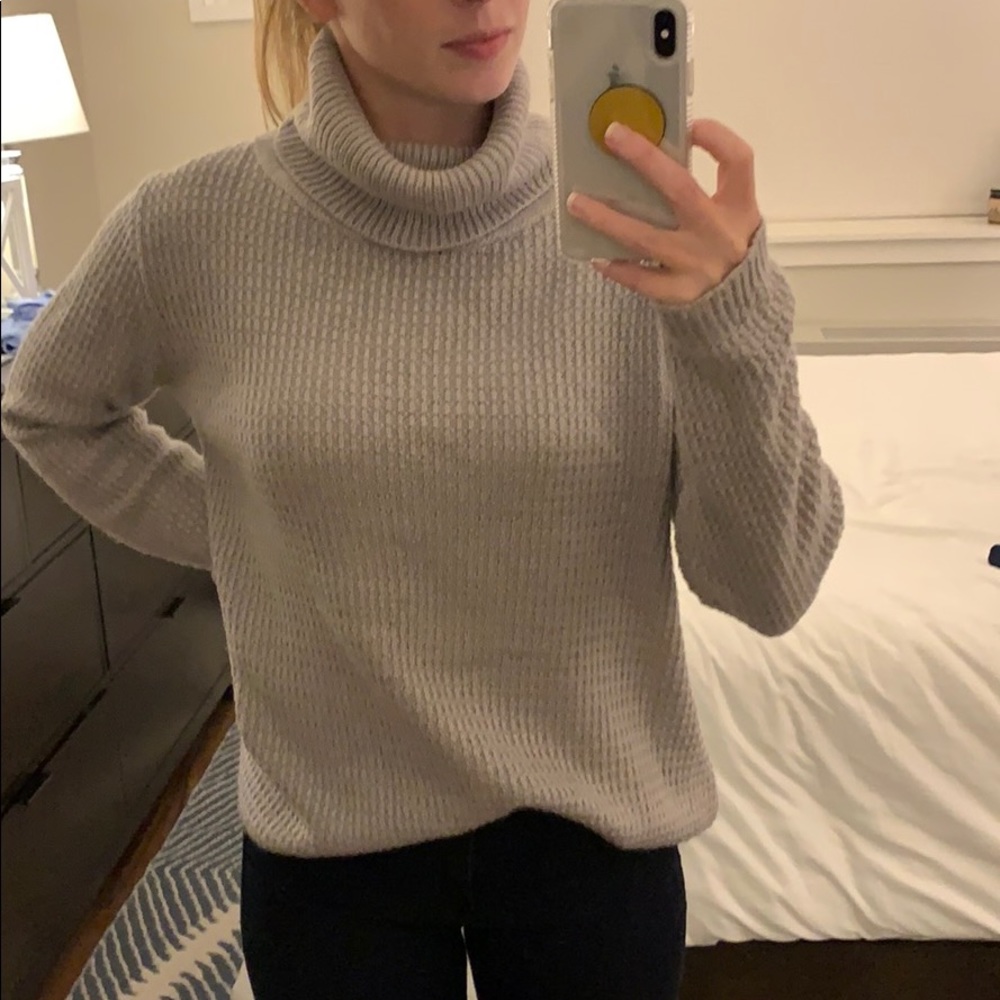 Gray oversized turtleneck sweater